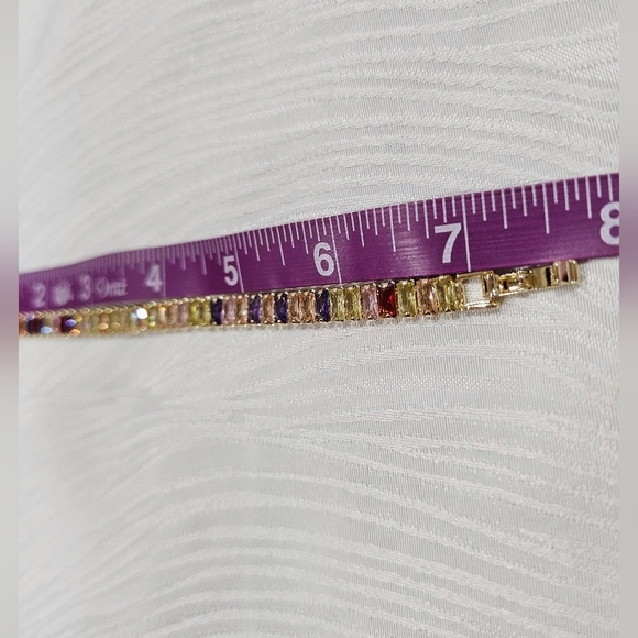 Rainbow CZ Baguette Tennis Bracelet 18k Gold Plated - Picture 5 of 5